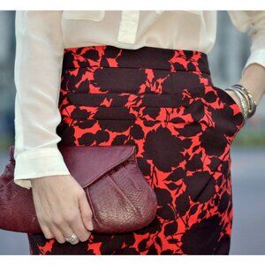 MARC JACOBS skirt top SET Floral red brown flowers SIZE 6 MED retro wiggle